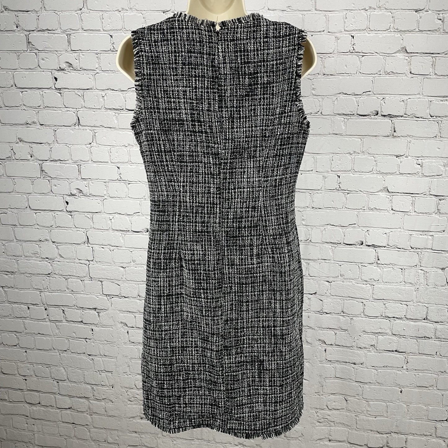 Karl Lagerfield Paris Black White Metallic Tweed Sheath Dress Zip Lined Size 6