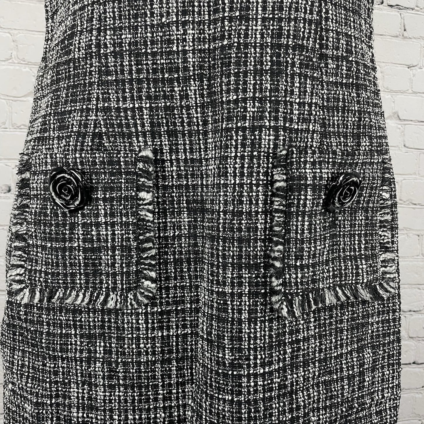 Karl Lagerfield Paris Black White Metallic Tweed Sheath Dress Zip Lined Size 6
