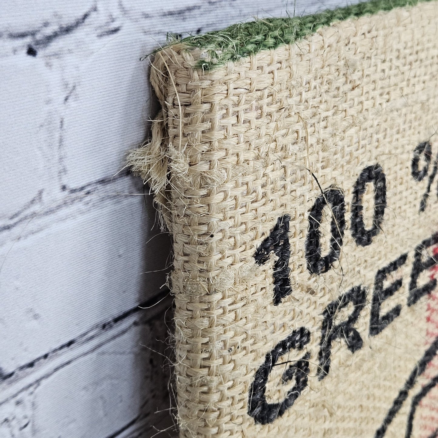 Eco Cert Coffee Authentic Burlap Sack Wrapped Canvas Wood Framed Art 24x18