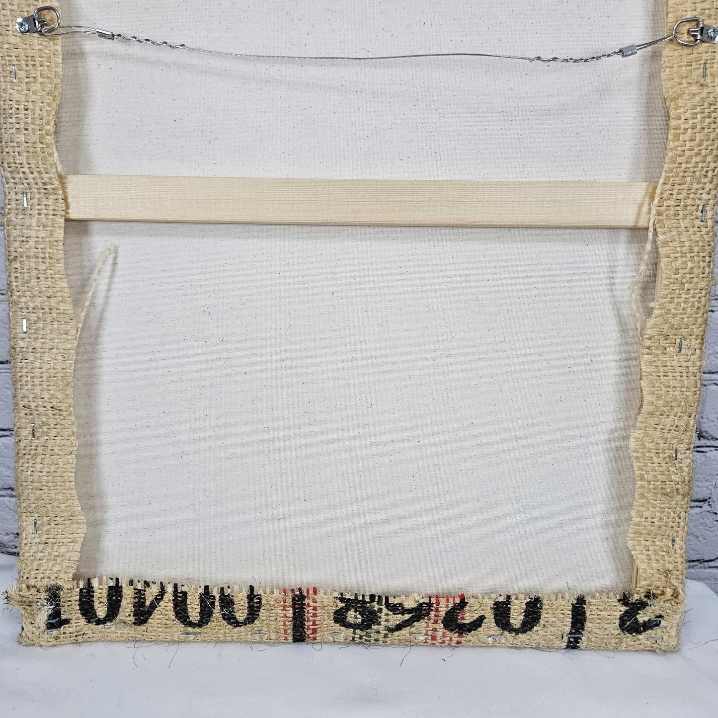 Eco Cert Coffee Authentic Burlap Sack Wrapped Canvas Wood Framed Art 24x18