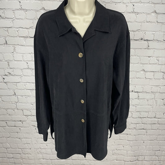 Talbots Black Buttoned Collared Lightweight Unlined Shacket Jacket Size Medium M