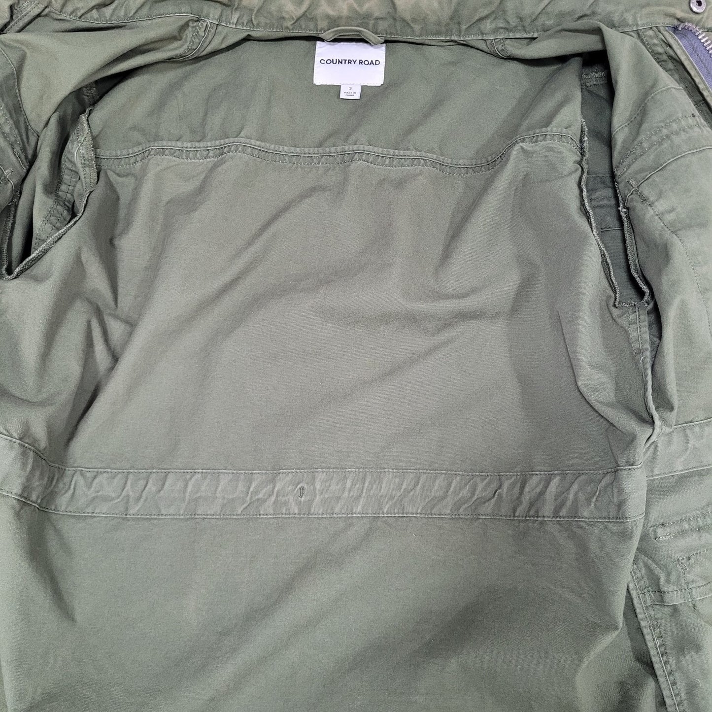 Country Road Green Cotton Canvas Military Utility Full Zip Jacket Australia S