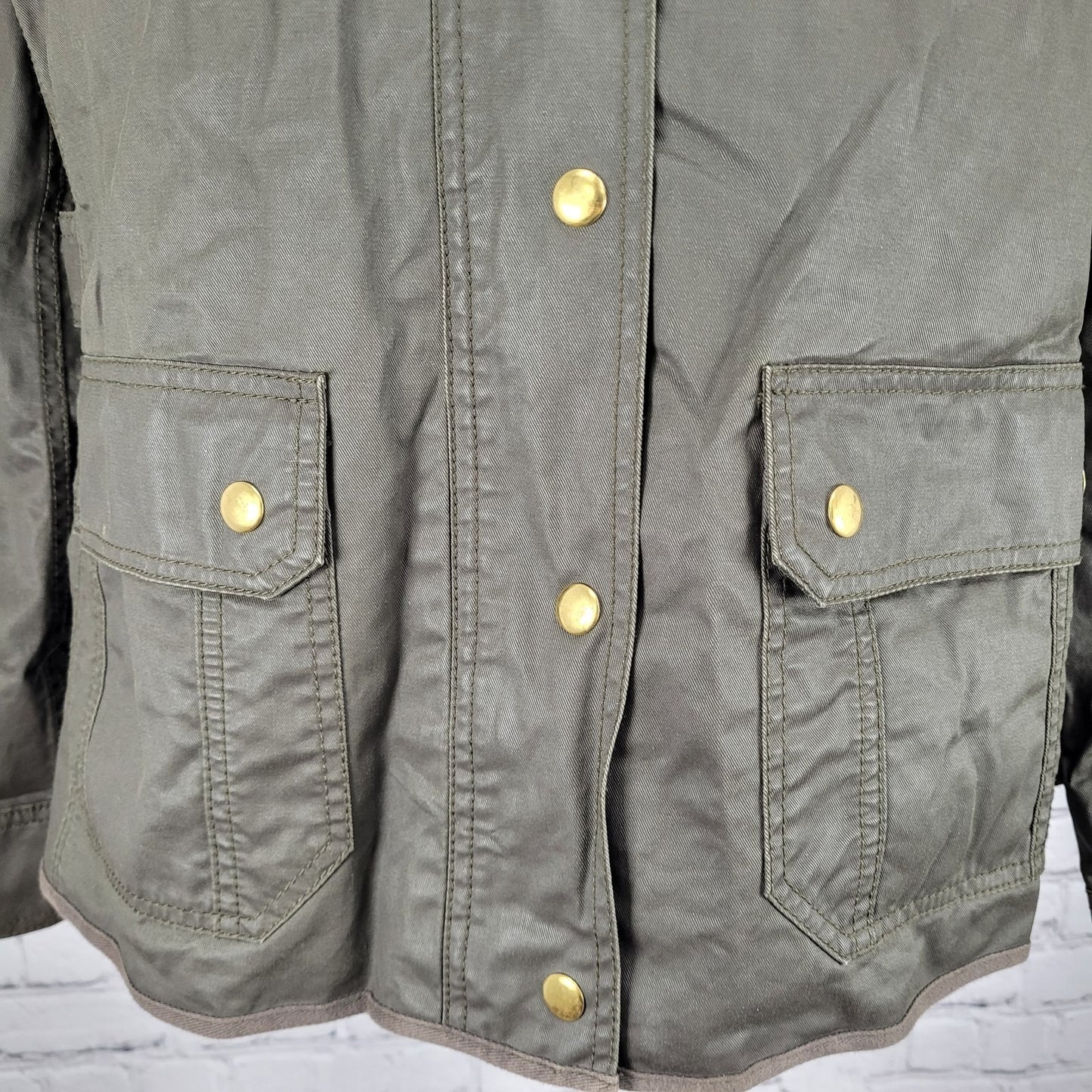 J.CREW Brown Waxed Cotton Gold Snap Zipped Unlined Utility Jacket Size Large L