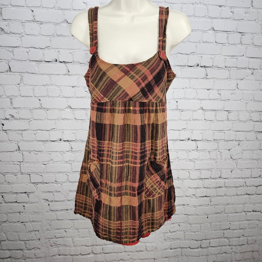 VTG Honolua Wahine Multicolor Plaid Strappy Lined Short Dress USA Medium