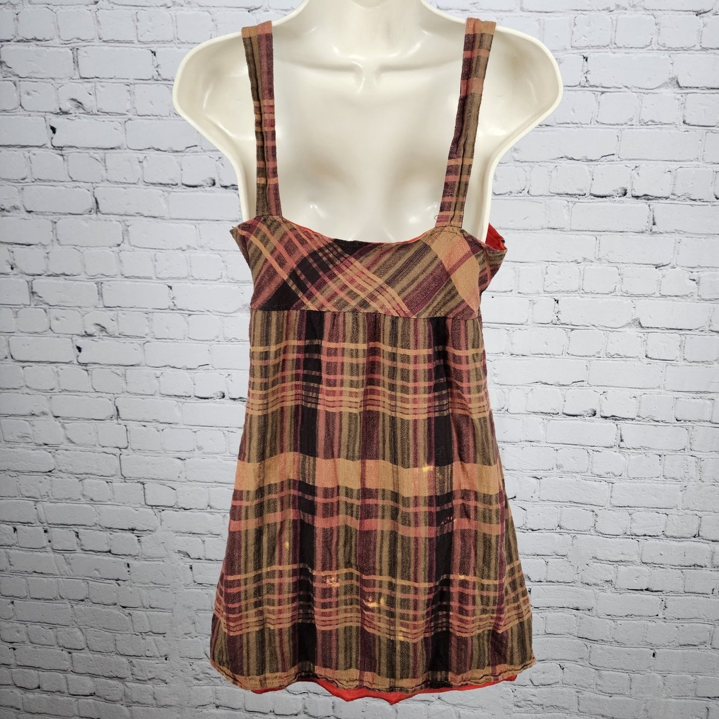 VTG Honolua Wahine Multicolor Plaid Strappy Lined Short Dress USA Medium