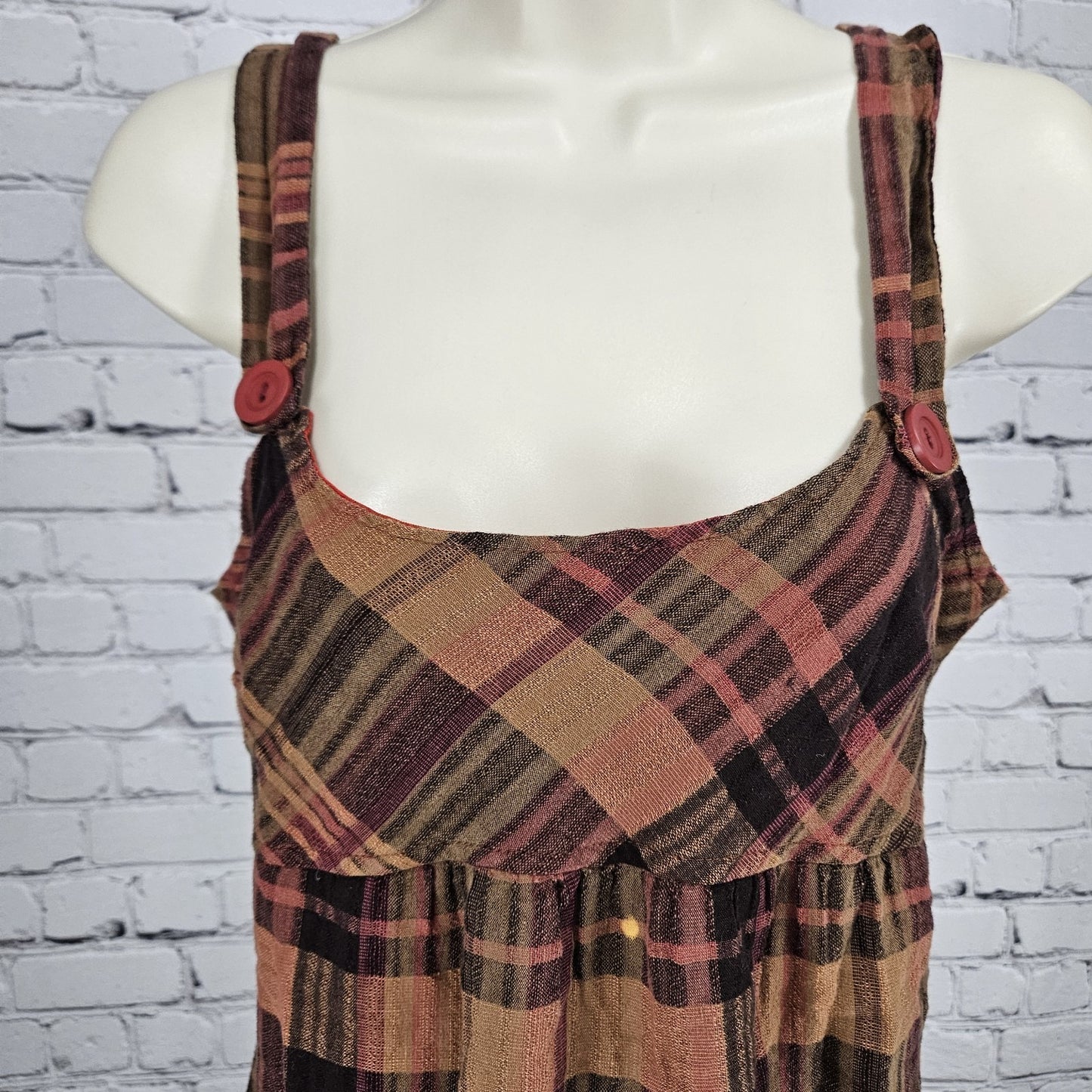 VTG Honolua Wahine Multicolor Plaid Strappy Lined Short Dress USA Medium