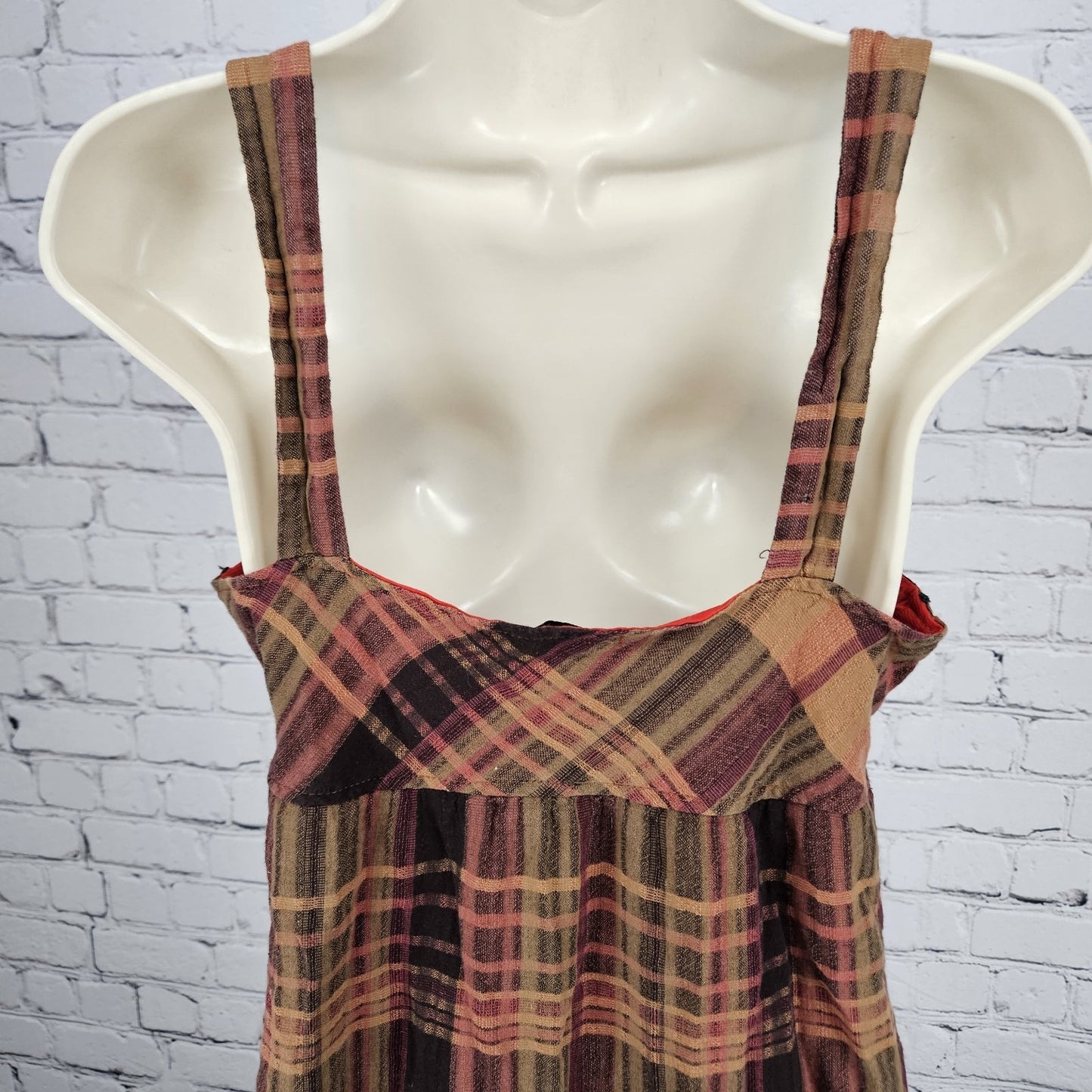VTG Honolua Wahine Multicolor Plaid Strappy Lined Short Dress USA Medium