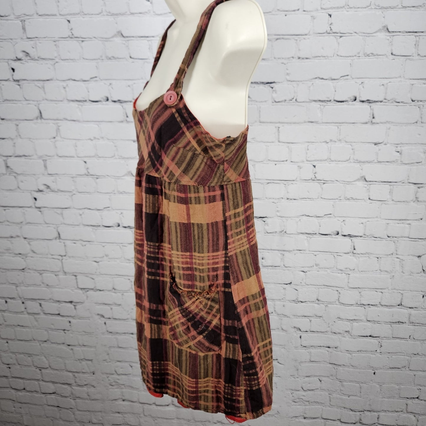 VTG Honolua Wahine Multicolor Plaid Strappy Lined Short Dress USA Medium