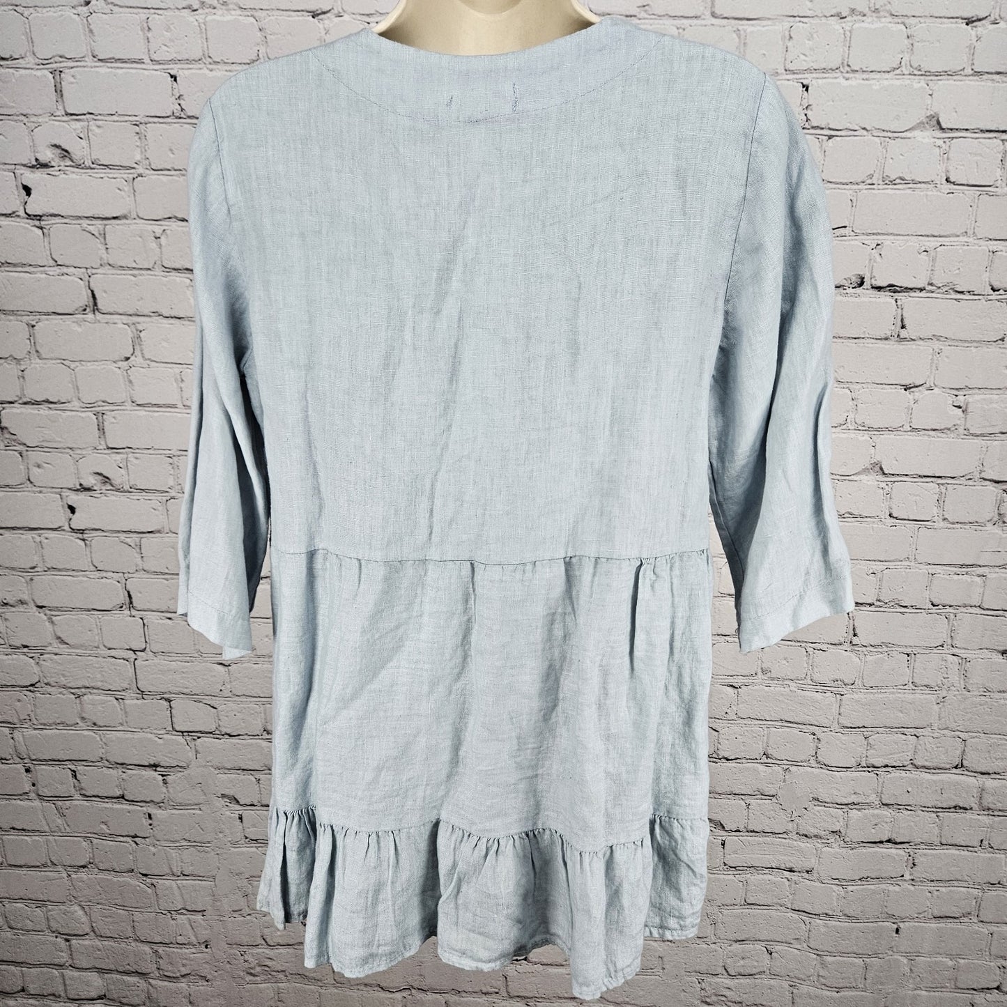 NWT Laura Bianchi Powder Blue 100% Linen Tiered 3/4 Sleeve Top Italy Medium M