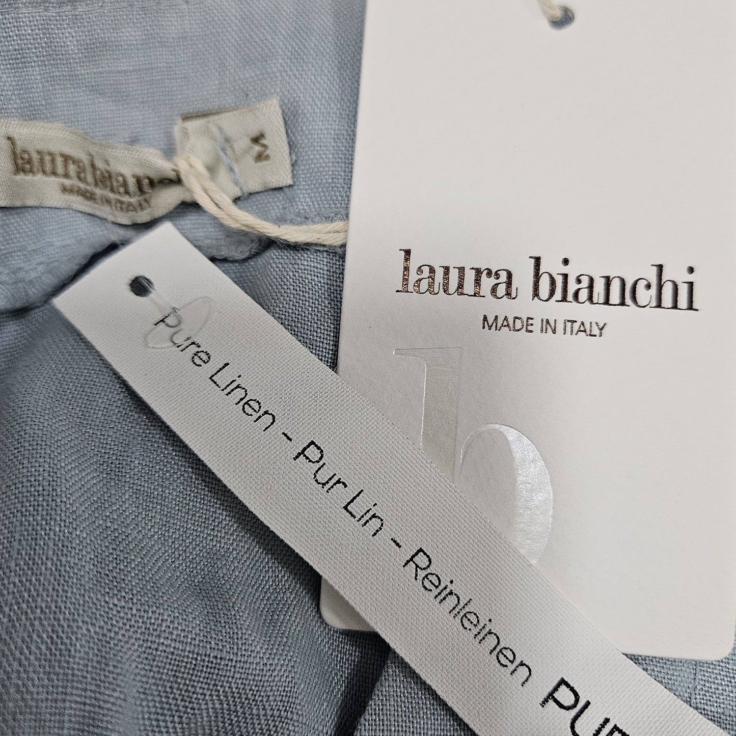 NWT Laura Bianchi Powder Blue 100% Linen Tiered 3/4 Sleeve Top Italy Medium M