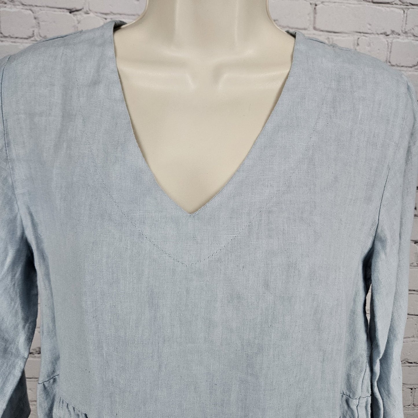 NWT Laura Bianchi Powder Blue 100% Linen Tiered 3/4 Sleeve Top Italy Medium M