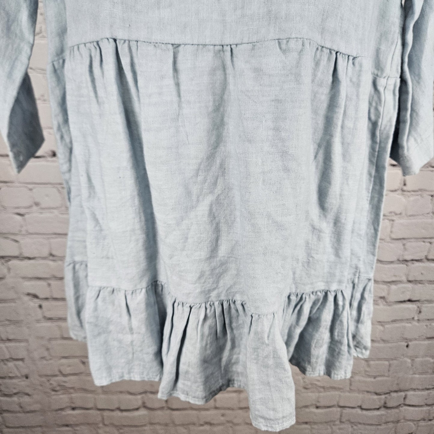 NWT Laura Bianchi Powder Blue 100% Linen Tiered 3/4 Sleeve Top Italy Medium M