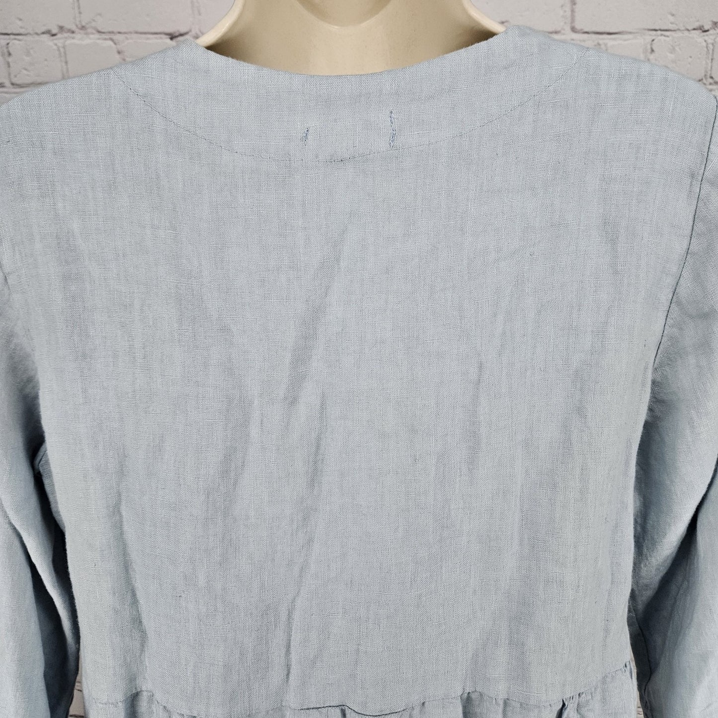 NWT Laura Bianchi Powder Blue 100% Linen Tiered 3/4 Sleeve Top Italy Medium M