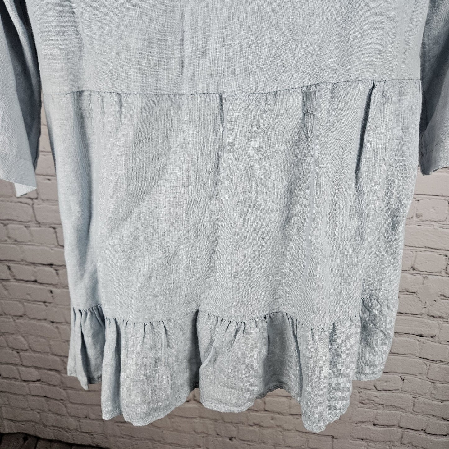 NWT Laura Bianchi Powder Blue 100% Linen Tiered 3/4 Sleeve Top Italy Medium M
