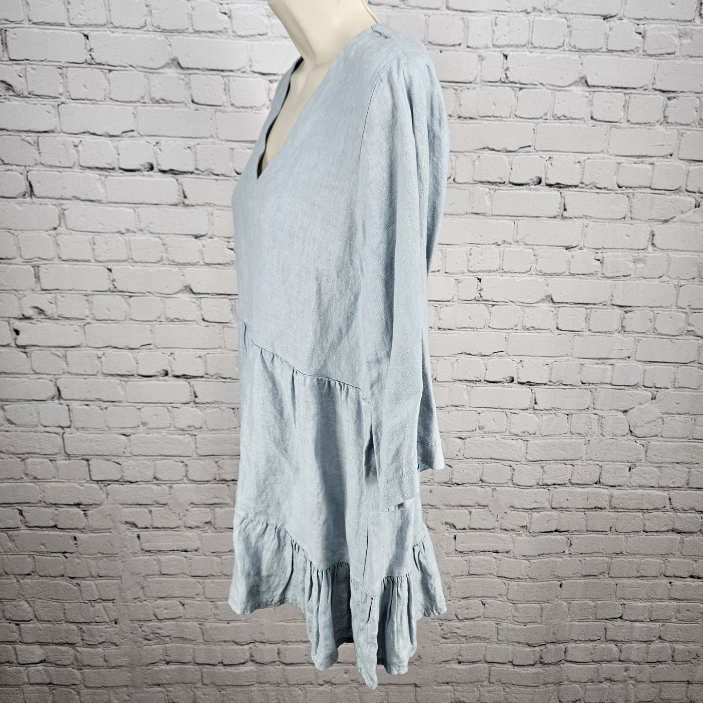 NWT Laura Bianchi Powder Blue 100% Linen Tiered 3/4 Sleeve Top Italy Medium M