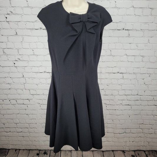 Talbot Runhof Black Wool Blend Bow Accent Pleated Dress Germany Made Size 8