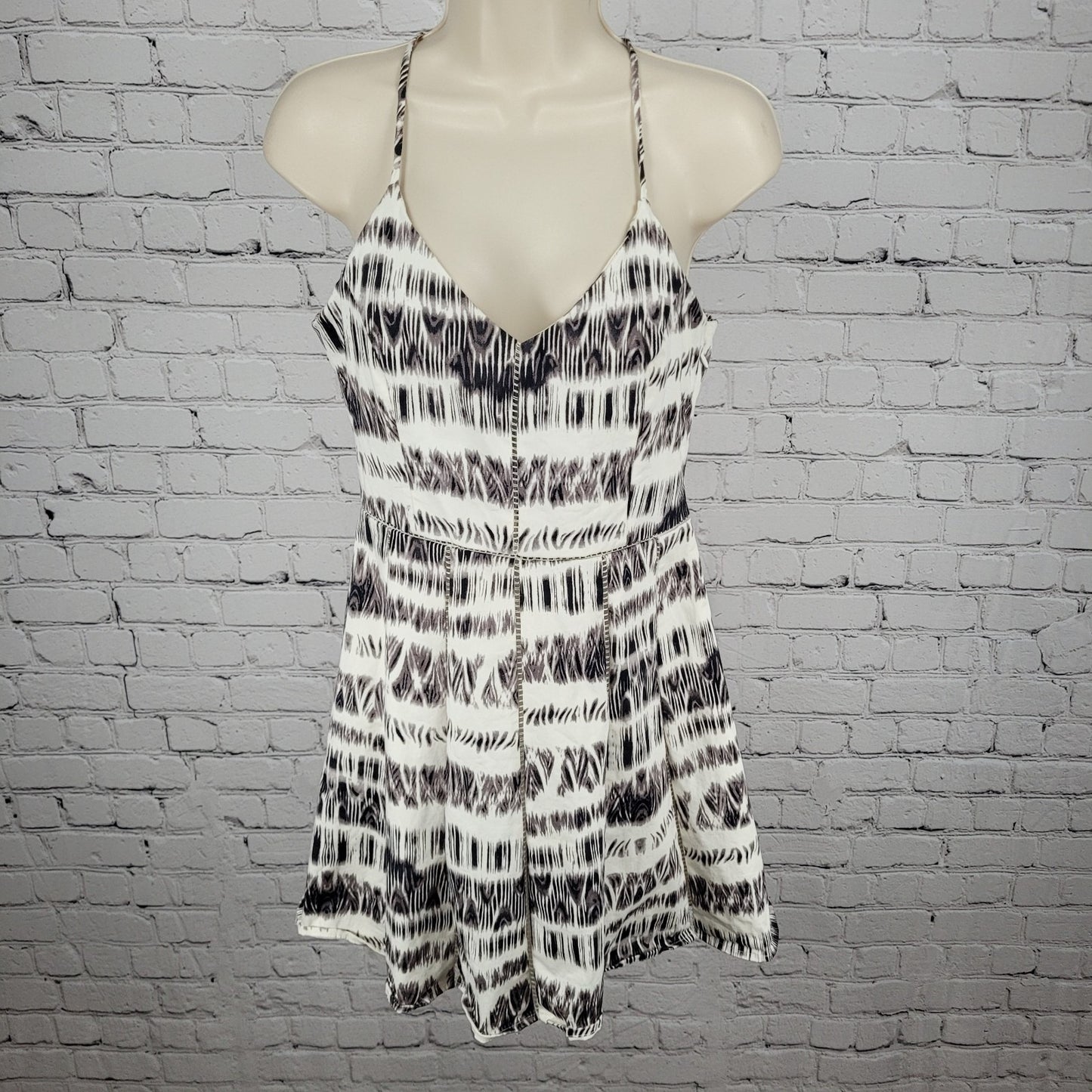 Parker White & Grey Print Strappy Fit & Flare Lined Stretch Dress Size Medium M