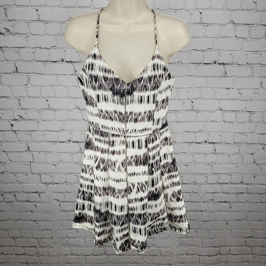 Parker White & Grey Print Strappy Fit & Flare Lined Stretch Dress Size Medium M