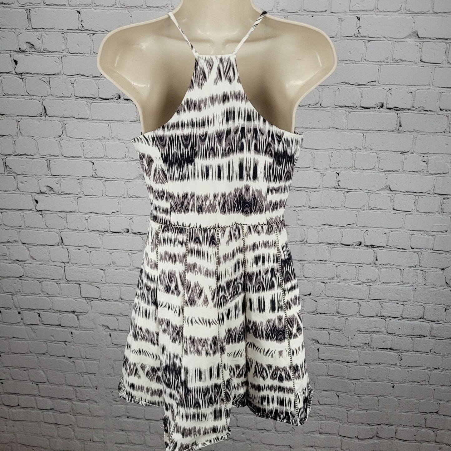 Parker White & Grey Print Strappy Fit & Flare Lined Stretch Dress Size Medium M