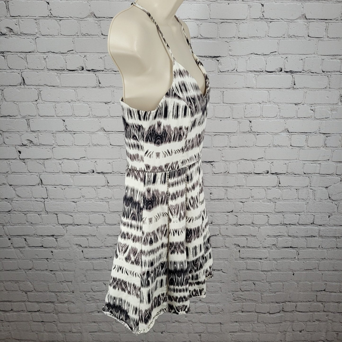 Parker White & Grey Print Strappy Fit & Flare Lined Stretch Dress Size Medium M