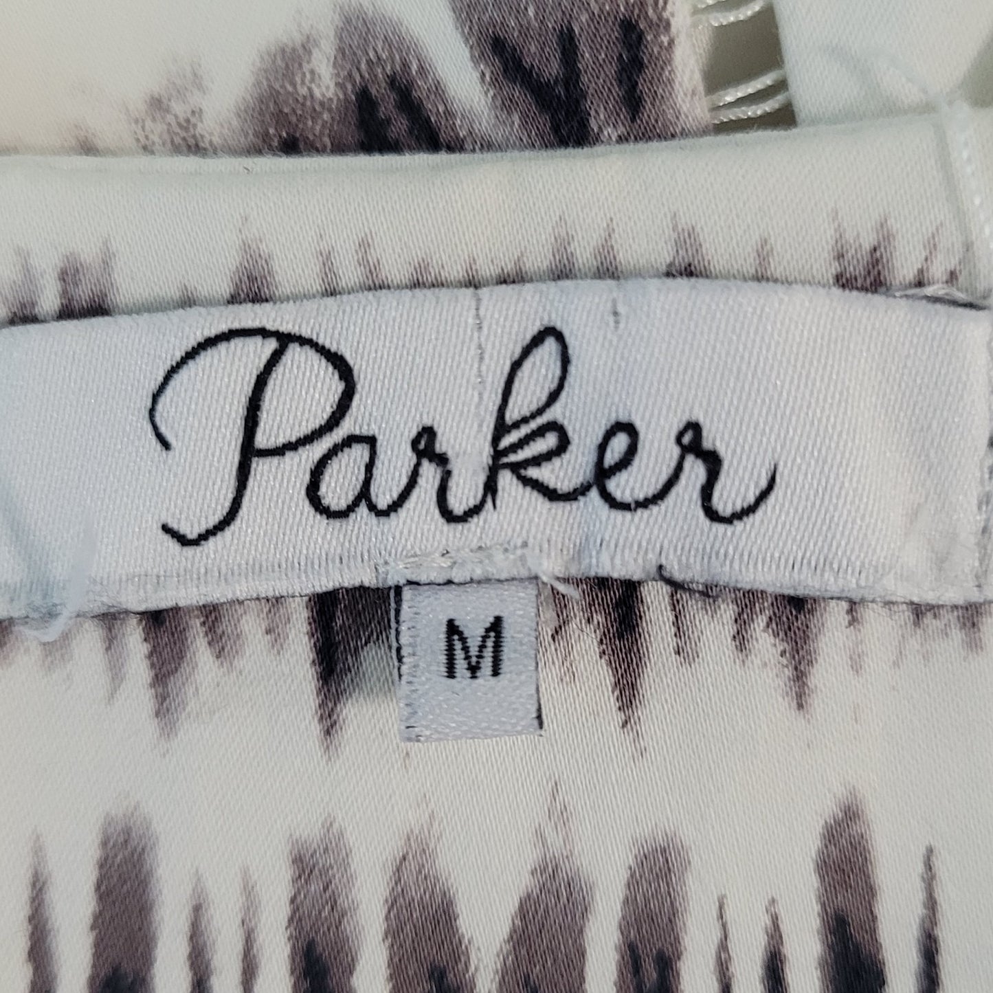 Parker White & Grey Print Strappy Fit & Flare Lined Stretch Dress Size Medium M