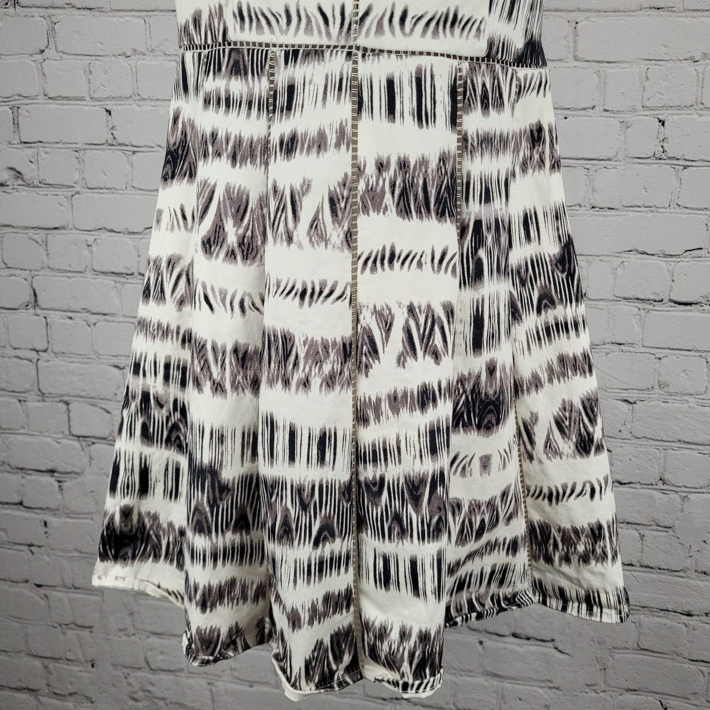 Parker White & Grey Print Strappy Fit & Flare Lined Stretch Dress Size Medium M