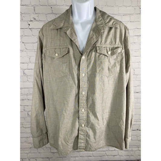 Wrangler Jeans Co. Casual Long Sleeve Button Up Shirt Light Gray 100% Cotton XL