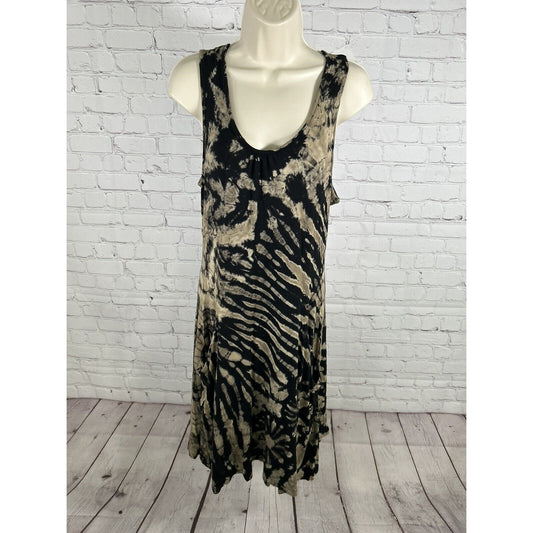 Tucan Tango Black And Brown Sleeveless Back Tie Dress With Pockets One Size (S)