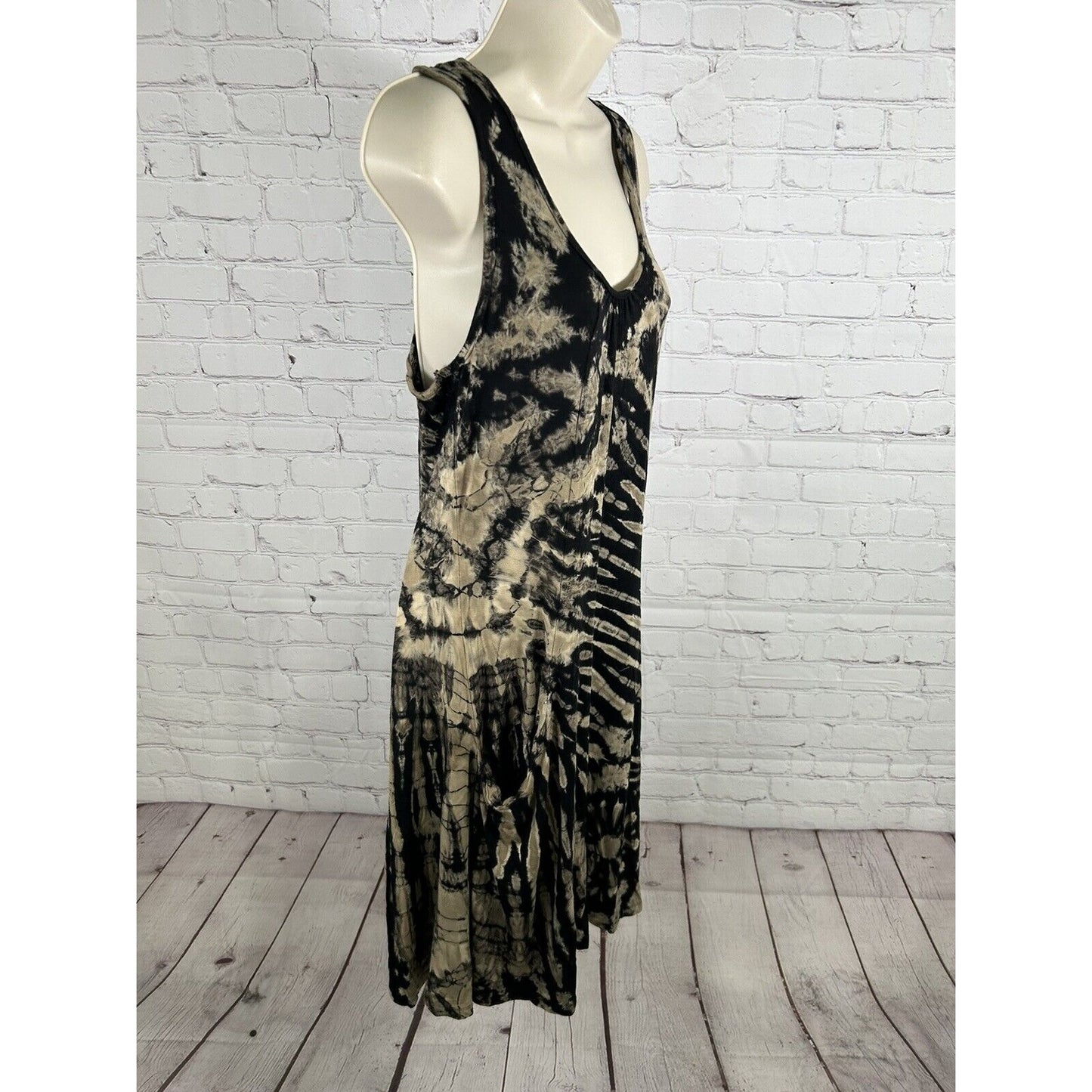 Tucan Tango Black And Brown Sleeveless Back Tie Dress With Pockets One Size (S)
