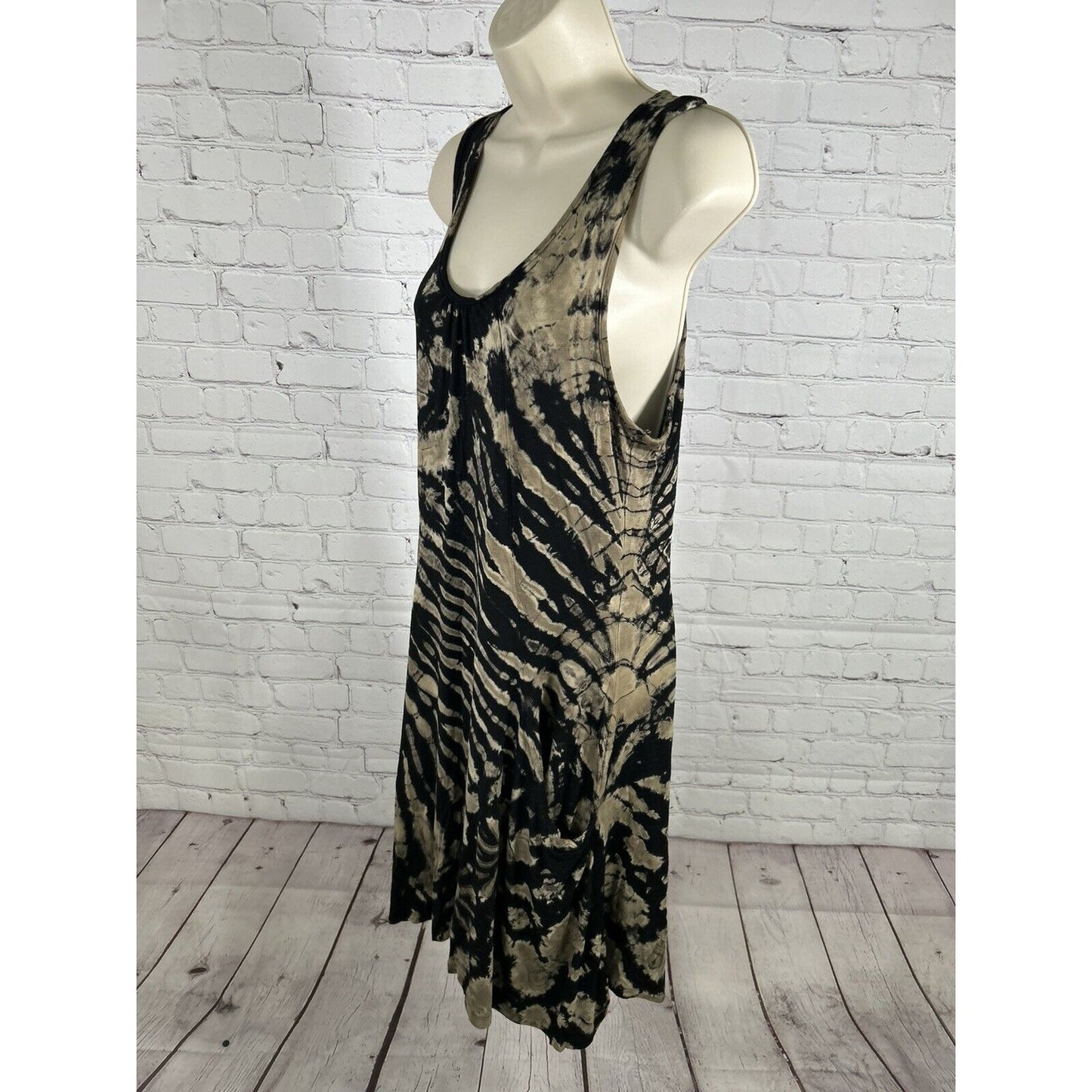 Tucan Tango Black And Brown Sleeveless Back Tie Dress With Pockets One Size (S)