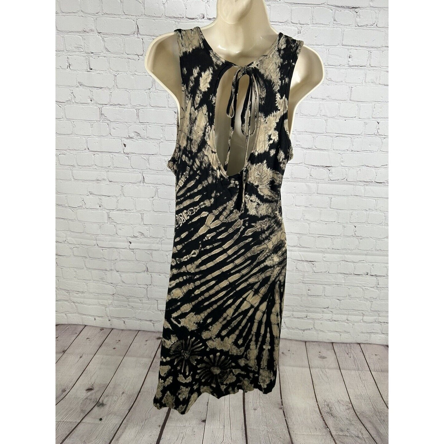 Tucan Tango Black And Brown Sleeveless Back Tie Dress With Pockets One Size (S)