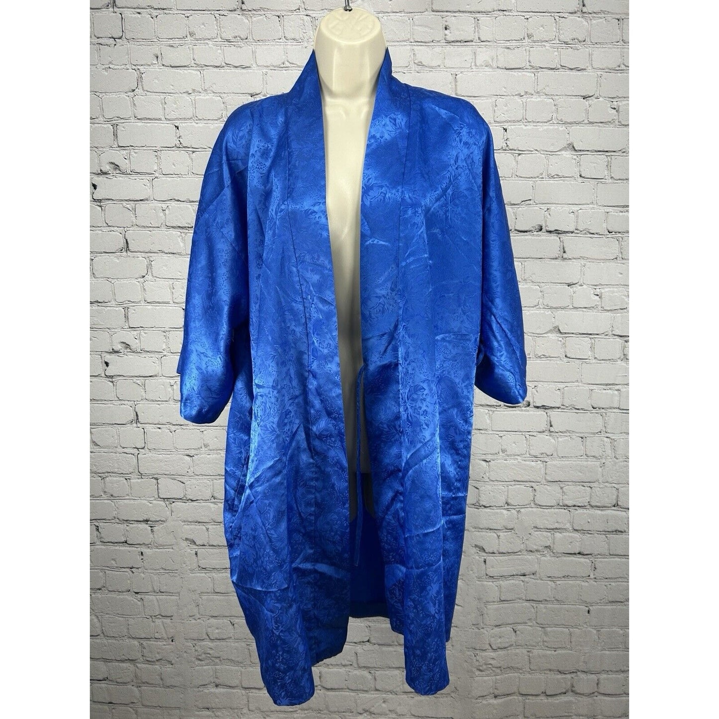 VTG California Dynasty Blue Floral Mid Length Short Sleeve Robe USA Size Small S