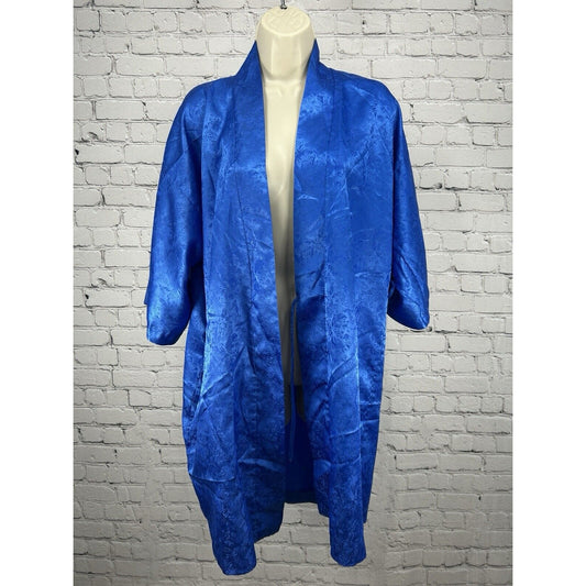 VTG California Dynasty Blue Floral Mid Length Short Sleeve Robe USA Size Small S