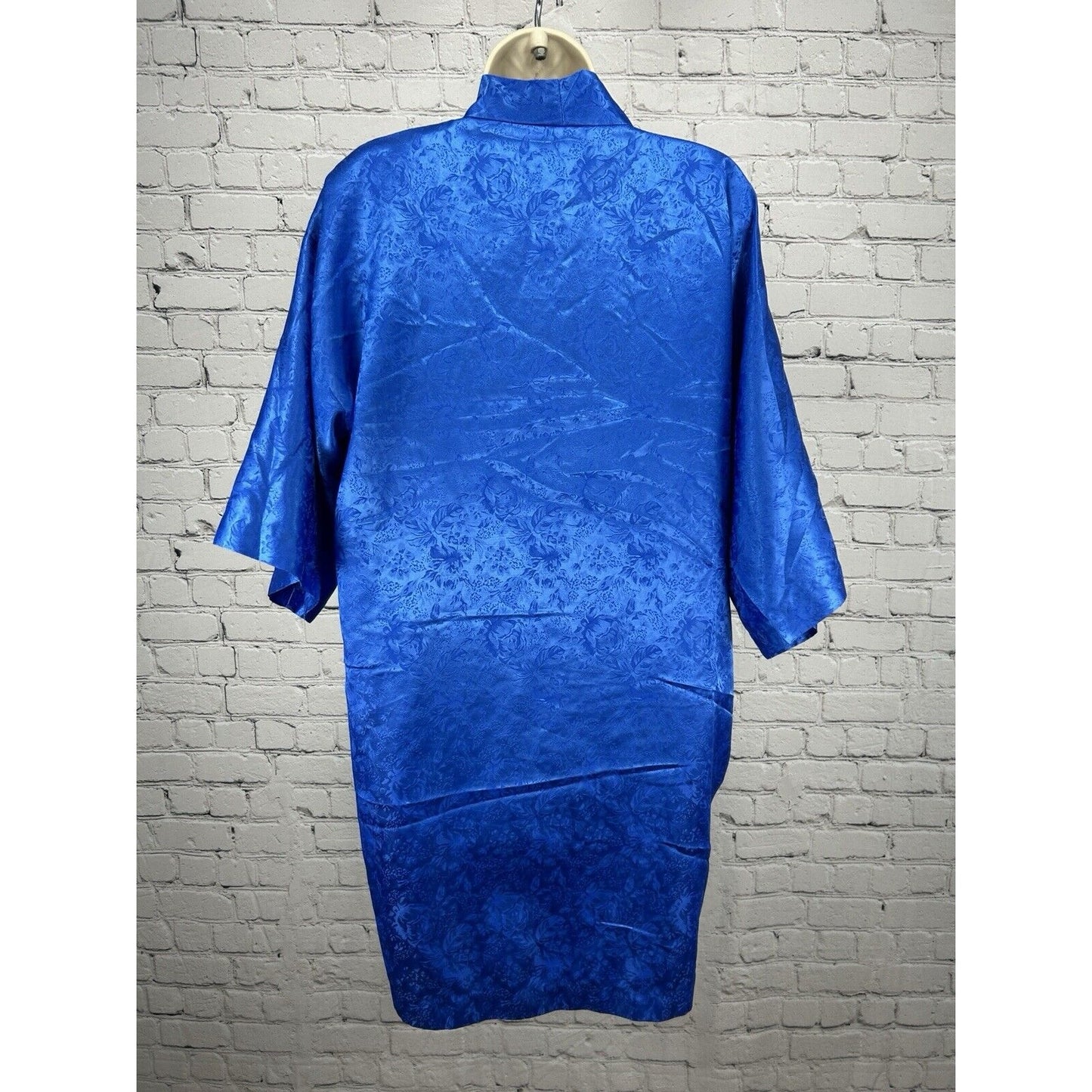VTG California Dynasty Blue Floral Mid Length Short Sleeve Robe USA Size Small S