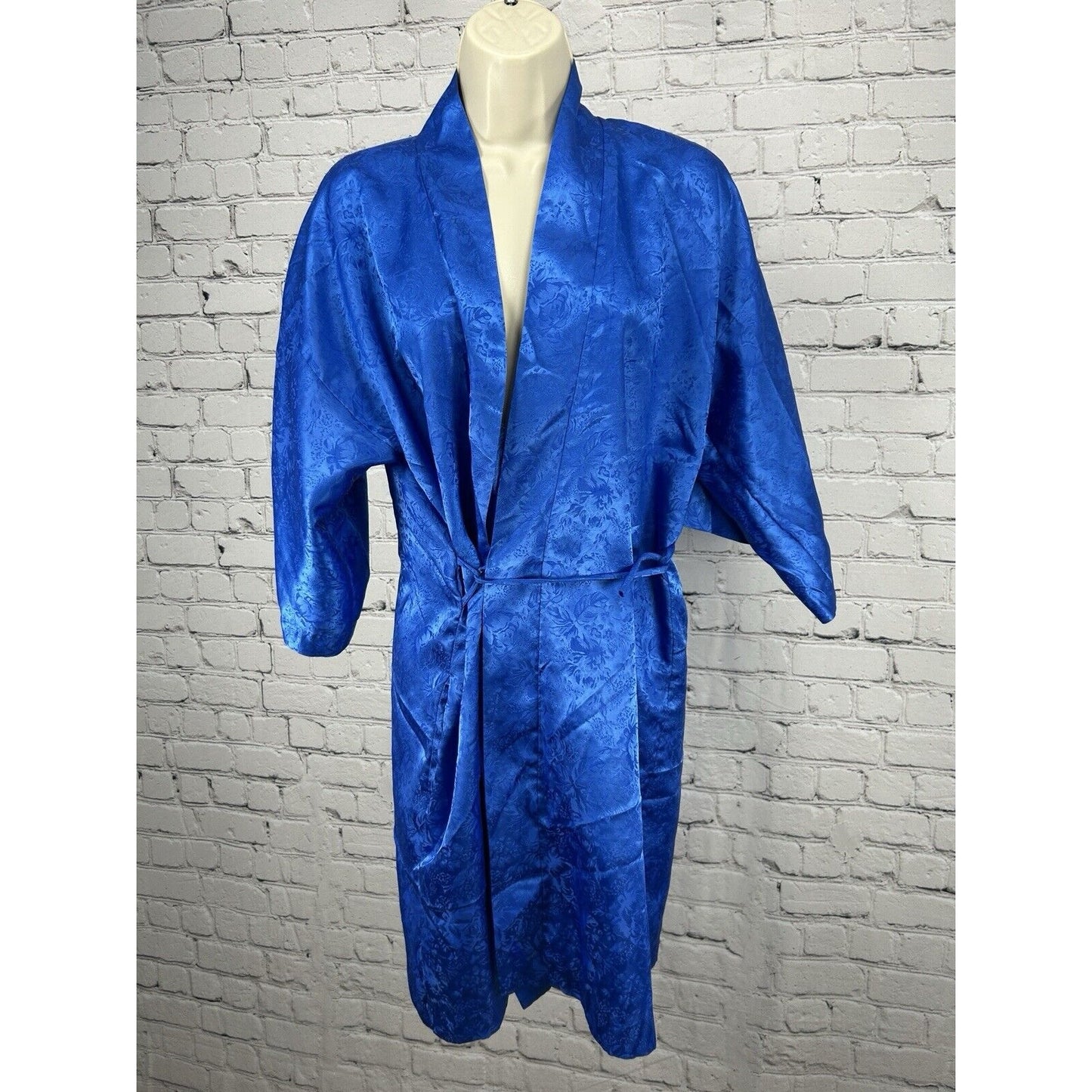 VTG California Dynasty Blue Floral Mid Length Short Sleeve Robe USA Size Small S