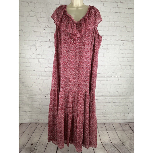 NWT Loft Plus Red Floral Flounce Tie Back Lined Lightweight Tiered Maxi Dress 22