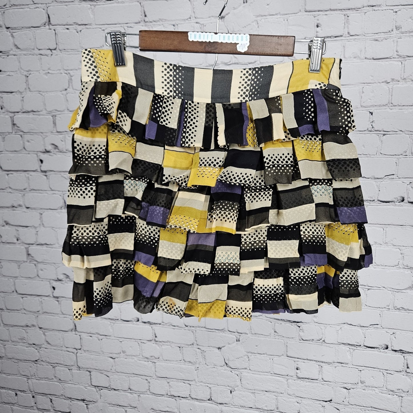 Diane Von Furstenberg Multicolor 100% Silk Geometric Tiered Ruffle Mini Skirt 6