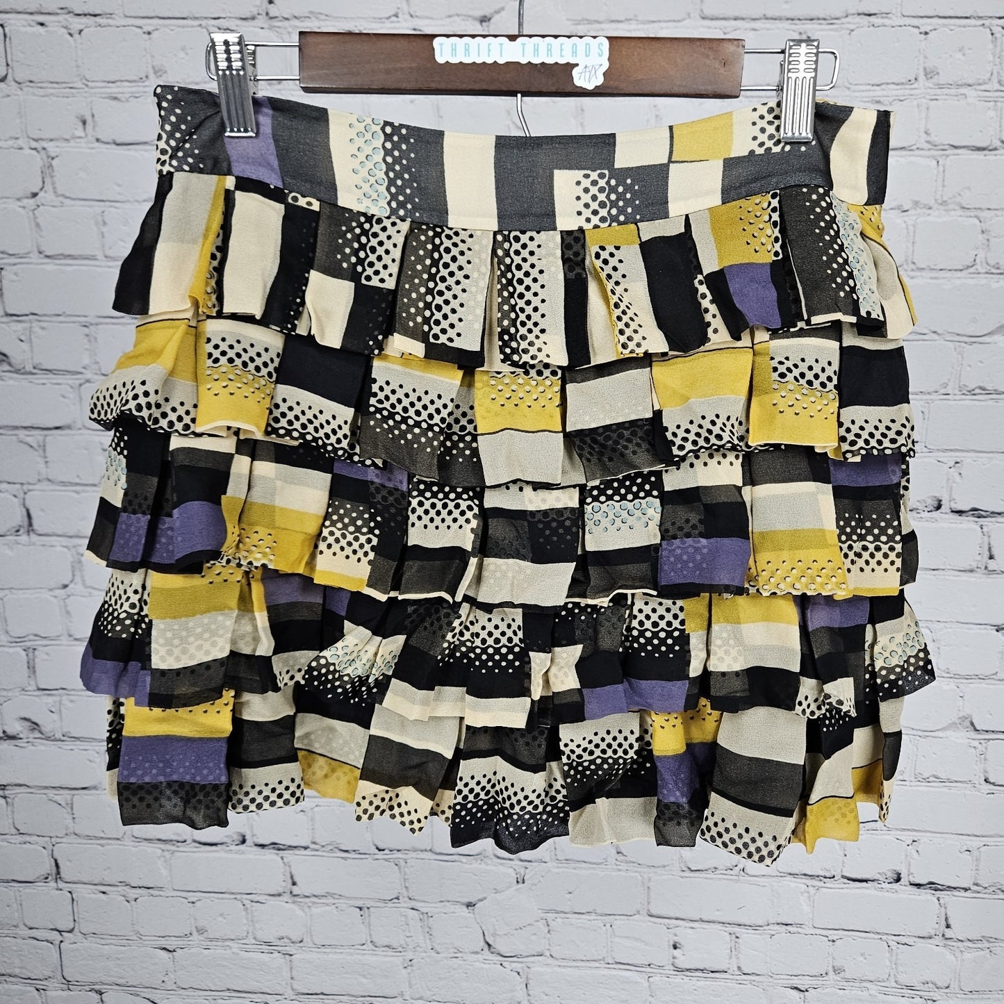 Diane Von Furstenberg Multicolor 100% Silk Geometric Tiered Ruffle Mini Skirt 6