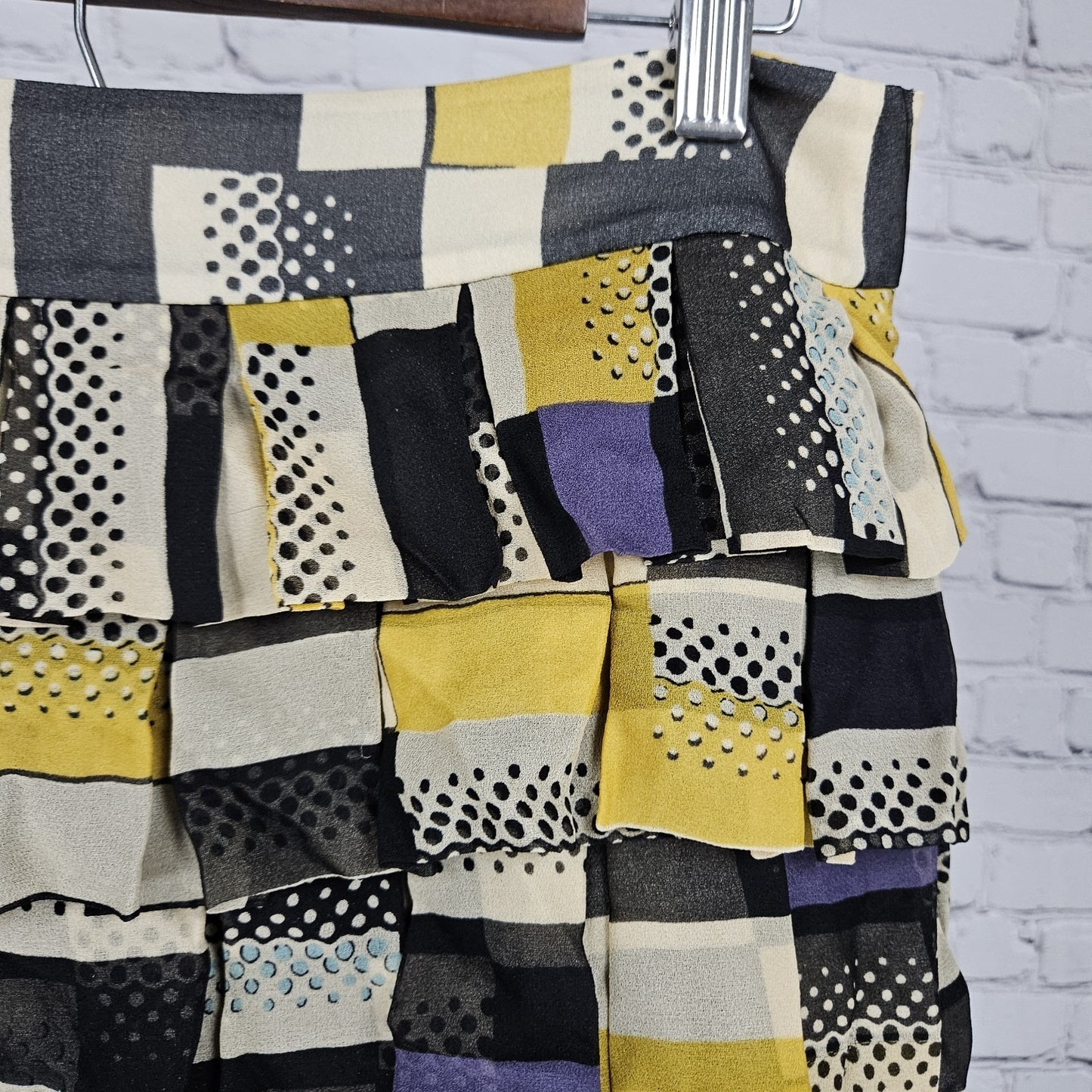 Diane Von Furstenberg Multicolor 100% Silk Geometric Tiered Ruffle Mini Skirt 6
