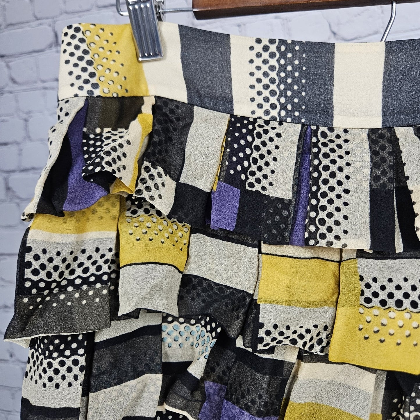 Diane Von Furstenberg Multicolor 100% Silk Geometric Tiered Ruffle Mini Skirt 6
