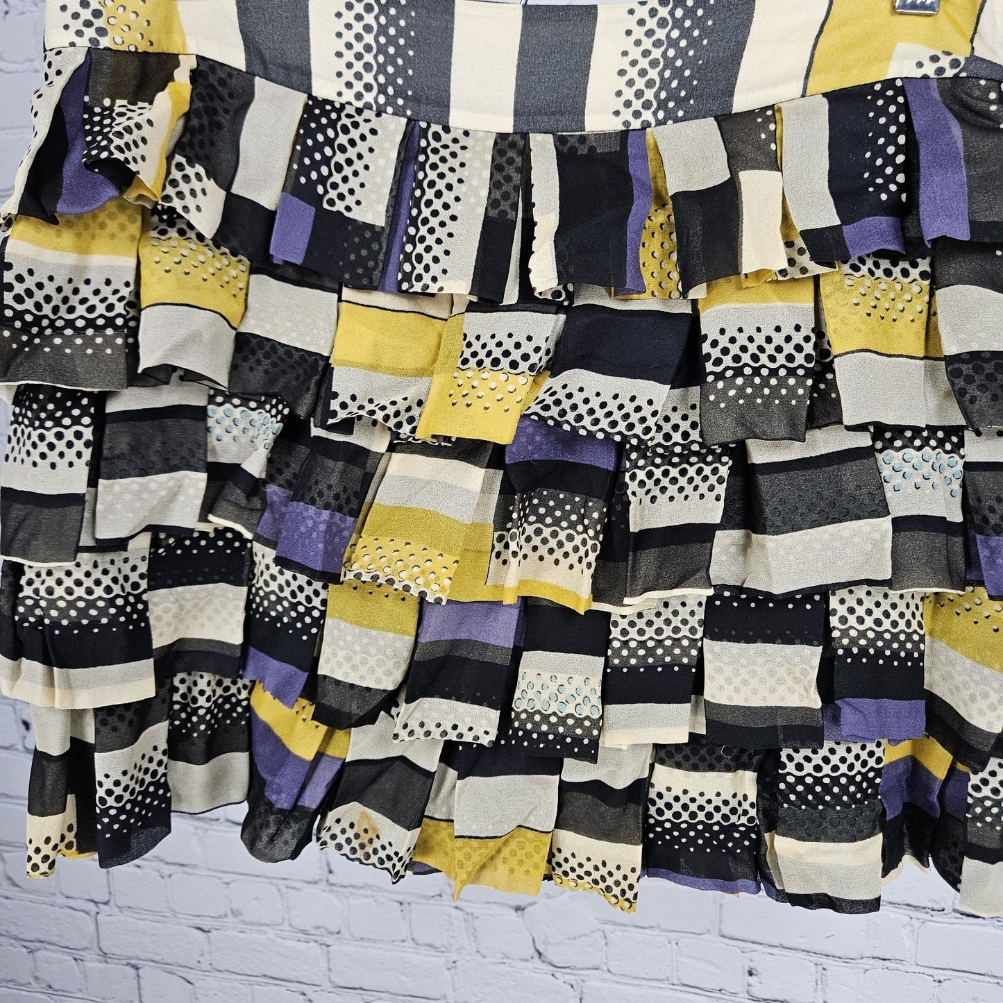 Diane Von Furstenberg Multicolor 100% Silk Geometric Tiered Ruffle Mini Skirt 6