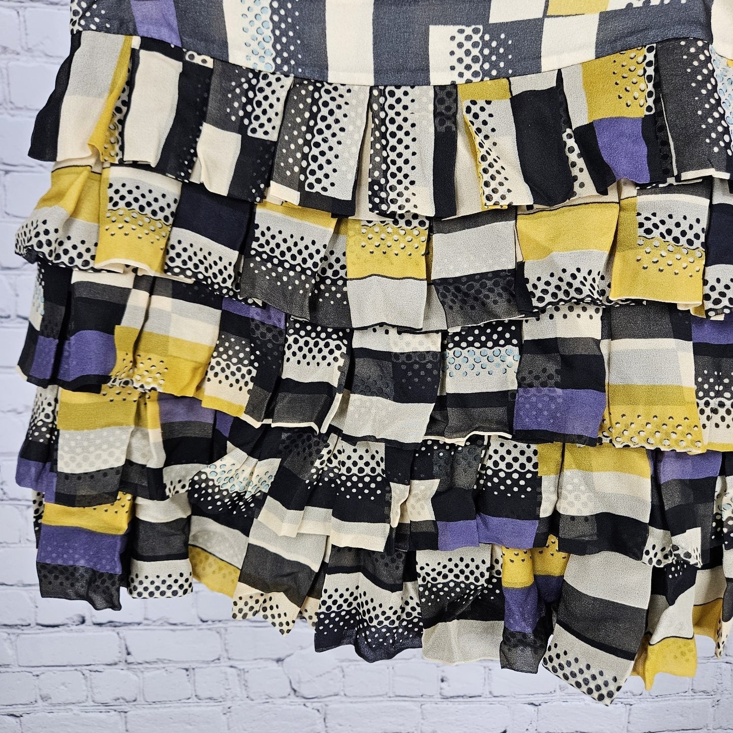 Diane Von Furstenberg Multicolor 100% Silk Geometric Tiered Ruffle Mini Skirt 6