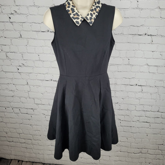 Kate Spade Black Leopard Collar Sleeveless Stretch Lined A-Line Dress Size 0