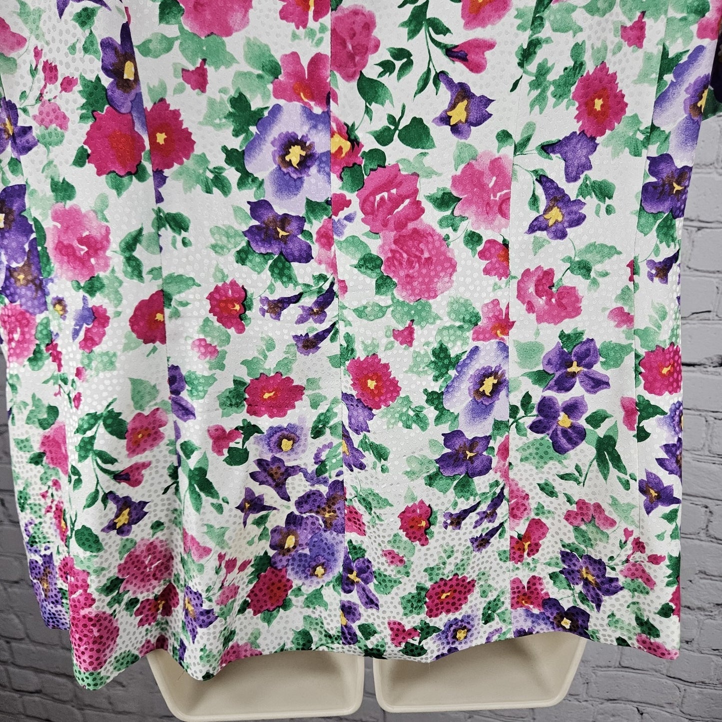 VTG Maggy London Multicolor 100% Silk Floral Buttoned Lined Puff Sleeve Top 16
