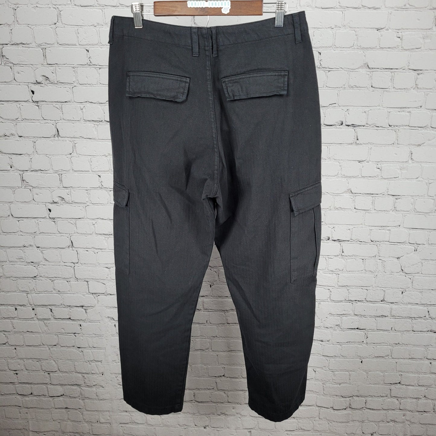NWT WAX London Black 100% Organic Cotton Cargo Straight Leg Pants 34 (32x30)