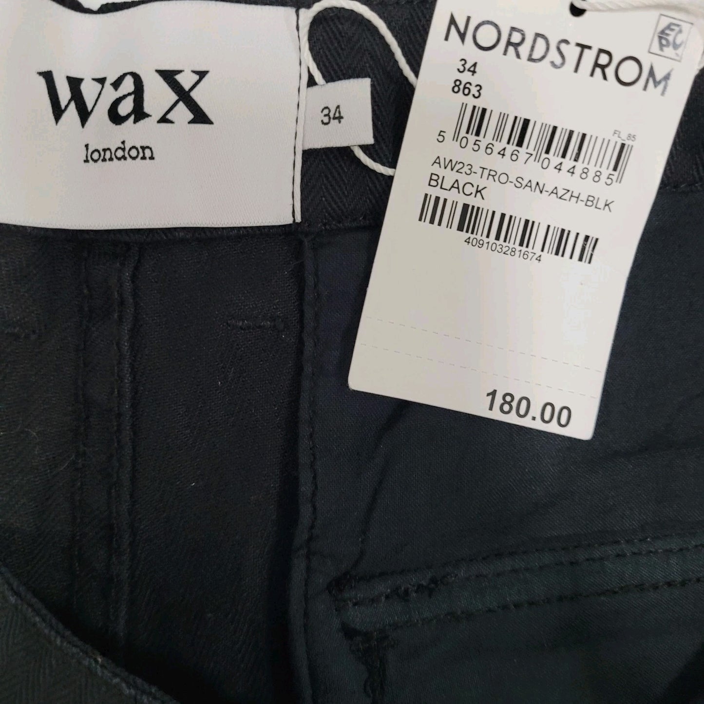 NWT WAX London Black 100% Organic Cotton Cargo Straight Leg Pants 34 (32x30)