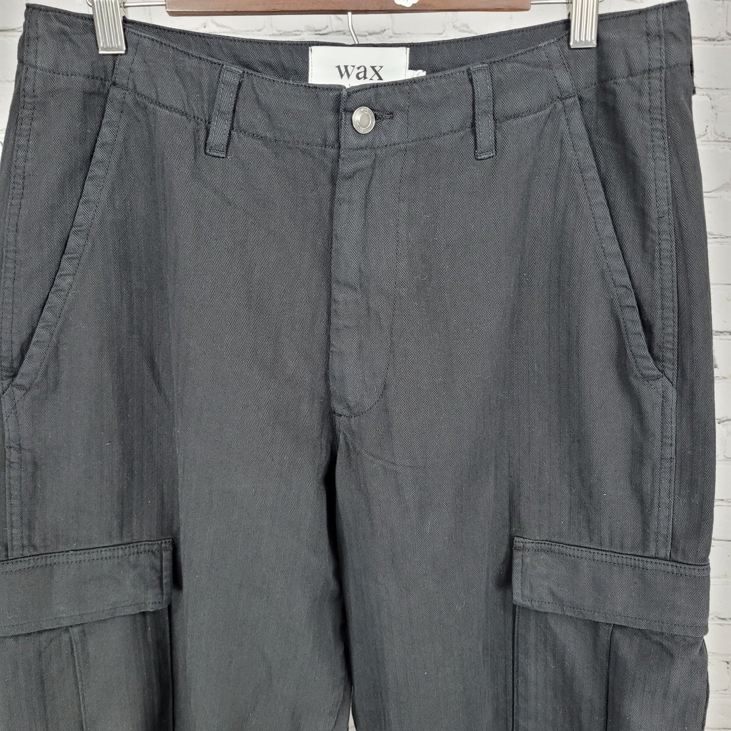 NWT WAX London Black 100% Organic Cotton Cargo Straight Leg Pants 34 (32x30)