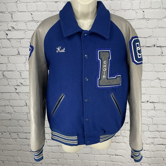 Tejas Manufacturing Blue Wool Varsity Letterman Jacket USA Timberlake Medium M