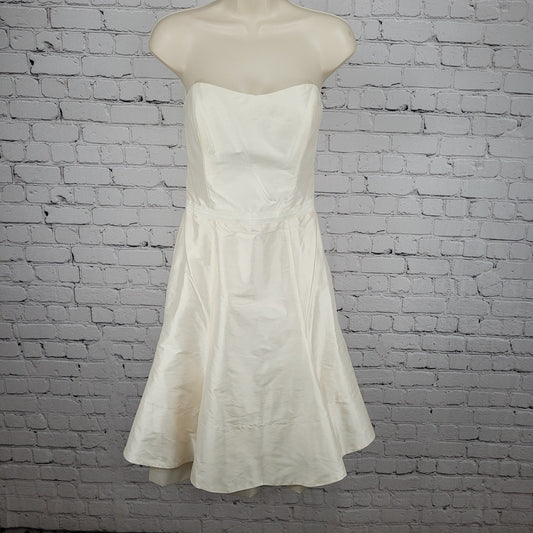 Nicole Miller Ivory 100% Silk Strapless Sweetheart Fit & Flare Boning Dress 4