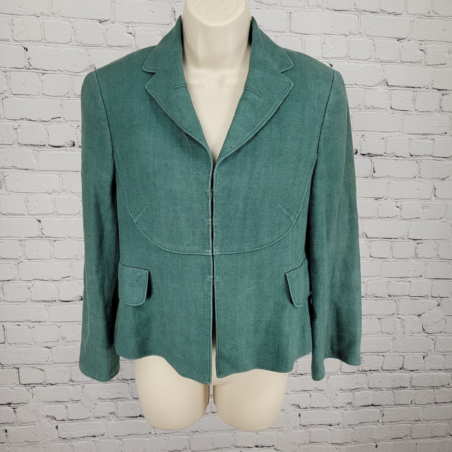 Akris Punto Green 100% Linen Hook Loop Closure Notch Suit Jacket Size 4